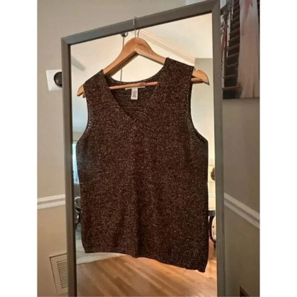 Josephine Chaus Metallic Sleeveless Sweater Medium Gold Brown